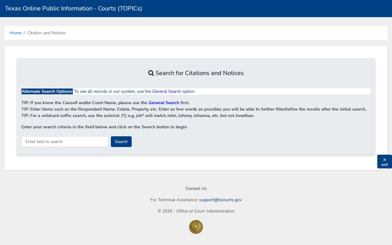 Clay County warrant search context: Texas citation search fields